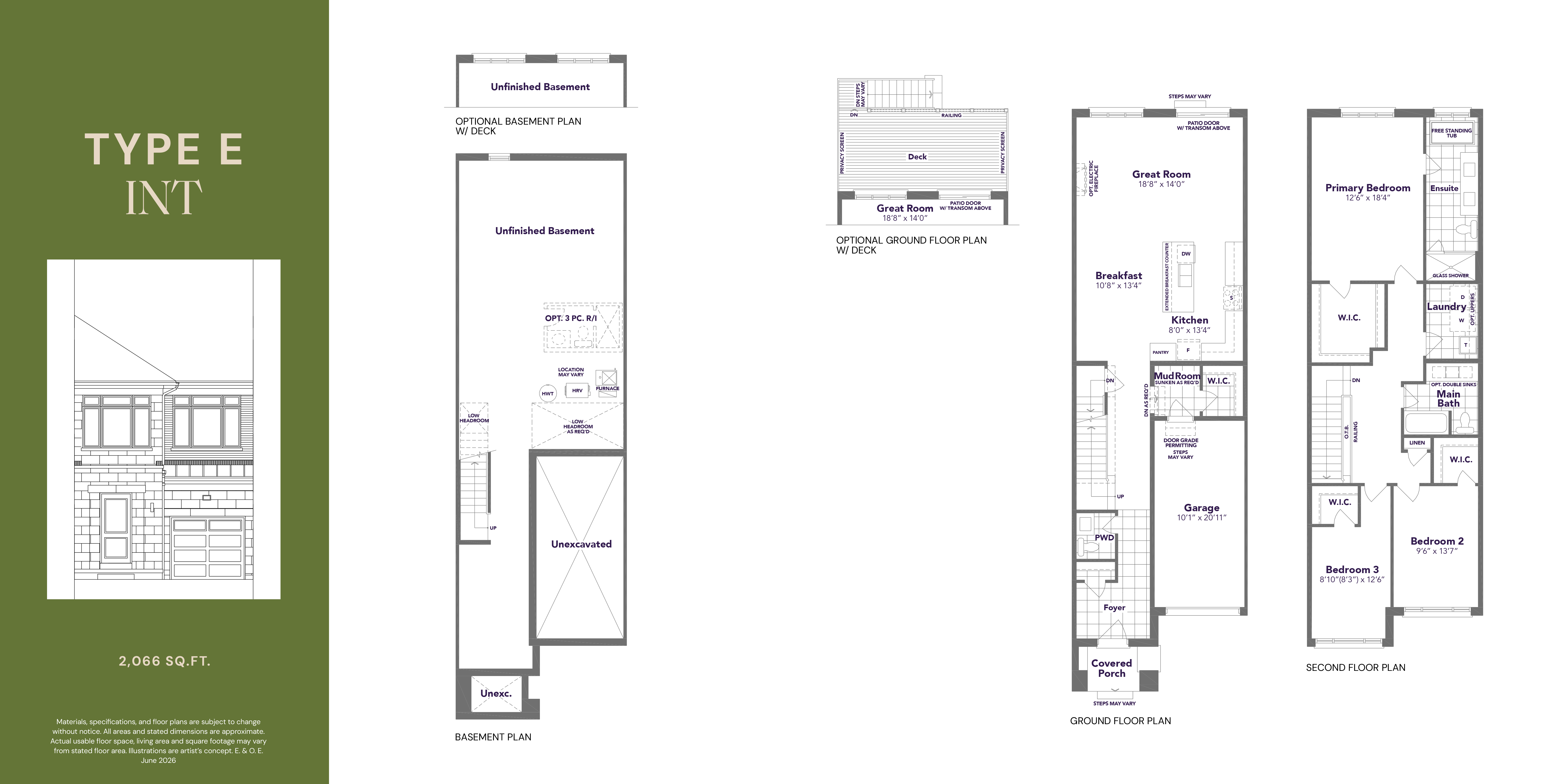 Type E Int floor plan — 2,066 sq ft, 3 bedroom, 2.5 bathroom rear lane freehold townhome in Markham